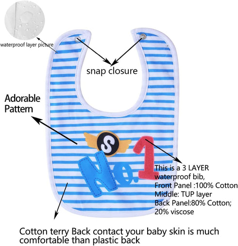 6 Pack Large Cotton Waterproof Baby Toddler Bibs for Drooling Teething Eating Girls Boys 3-24 M...