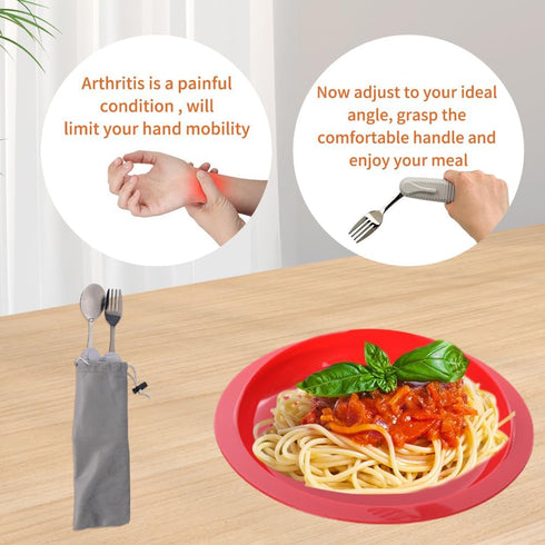Adaptive Utensils Set, Angle Adjustable Arthritis Aid Silverware for Parkinsons, Hand Tremors, with Non-Slip Easy Grip Handle (4 Count (2 Spoon + ...