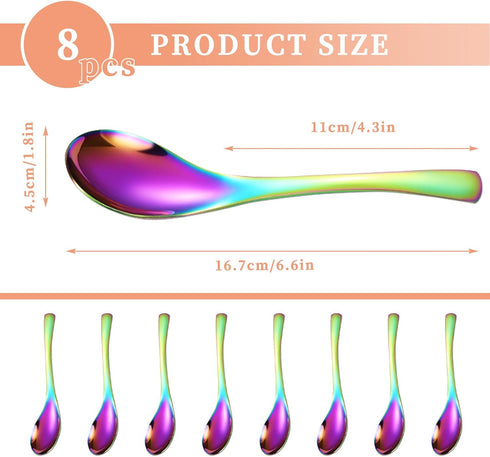 8Pcs Thickened Heavy-Weight Soup Spoons, 18/8 Stainless Steel Asian Soup Spoon Table Spoons Silverware for Soup, Ramen, Pho, Cereal, Ice Cream (Ra...