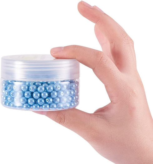 PH PandaHall 400 Pcs 6mm Tiny Satin Luster Glass Pearl Bead Round Loose Spacer Beads for Earring Bracelet Necklace Jewelry Making, Light Blue...