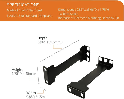 Server Rack Depth Extender - 1U - 6inch / 15.24 cm - TAA Compliant - Recessed Rack Adapter - Rack Mount Adapter Kit - Network Rack Extender...