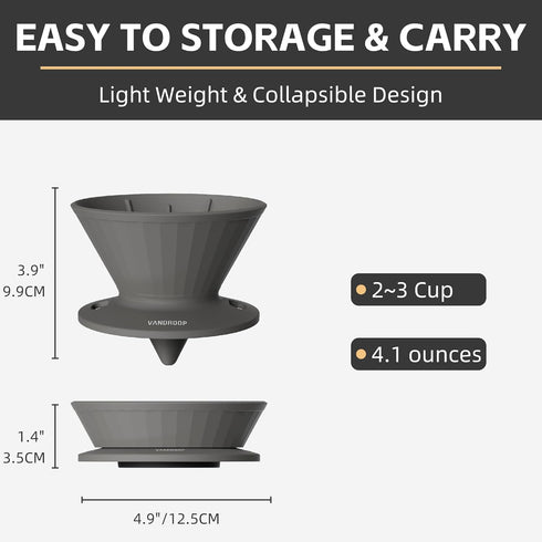 Collapsible Pour Over Coffee Dripper, Reusable Silicone Pour Over Coffee Maker For Camping, Travel&Home, Portable Single Clever Coffee Dripper Wit...