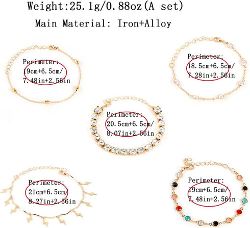 Gold Anklets for Women Waterproof Rhinestone Link Anklets Set Layered Anklet for Women Gold Jewelry Gift...