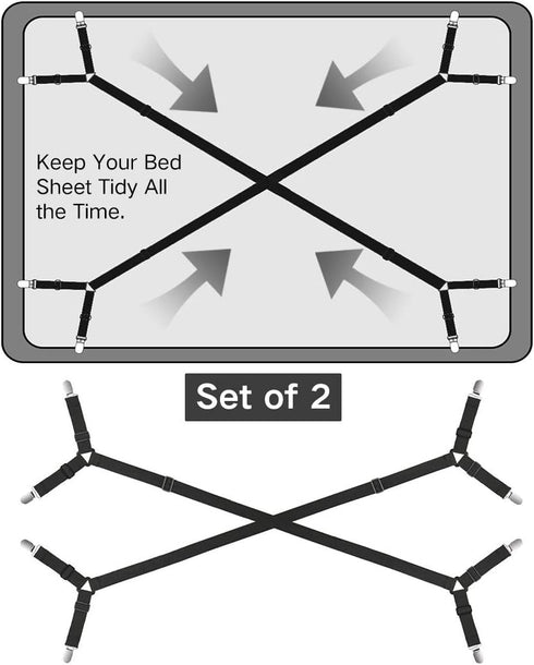 Foloda Bed Sheet Holders, 2 pcs Adjustable Fitted Sheet Straps Holders for Bed Corner, Sheet Fasteners Clips Suspenders lockers Gripper Scrunchie,...