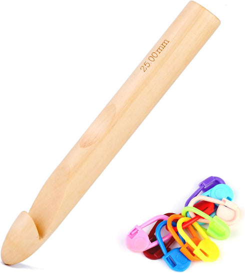 Wooden Crochet Hooks, 25mm Wooden Handle Crochet Hook Bamboo Knitting Crochet Needles with 10 pcs Knitting Stitch Markers for Handcraft Crocheting...