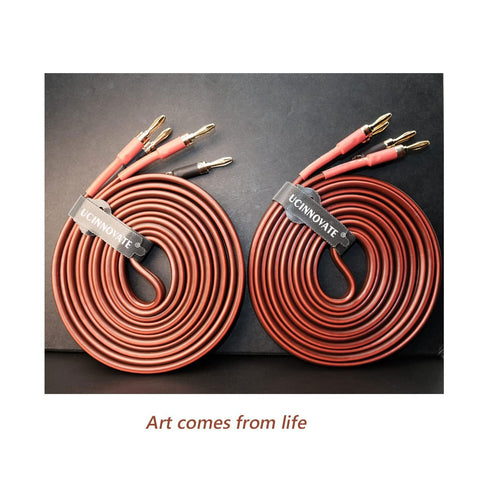 UCINNOVATE 2 Pack High-end Pure Copper HIFI OFC Speaker Wire Cable with Banana Plug, 2m Gold-Plated Banana Tip Plugs Male to Male 600 Strand 14 AW...