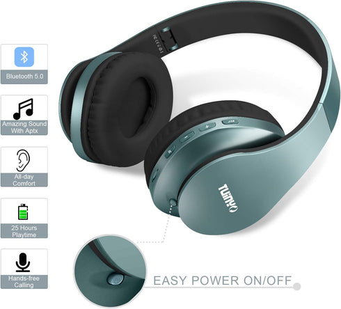 TUINYO Wireless Headphones Over Ear, Bluetooth Headphones with Microphone, Foldable Stereo Wireless Headset- Silver Blue...