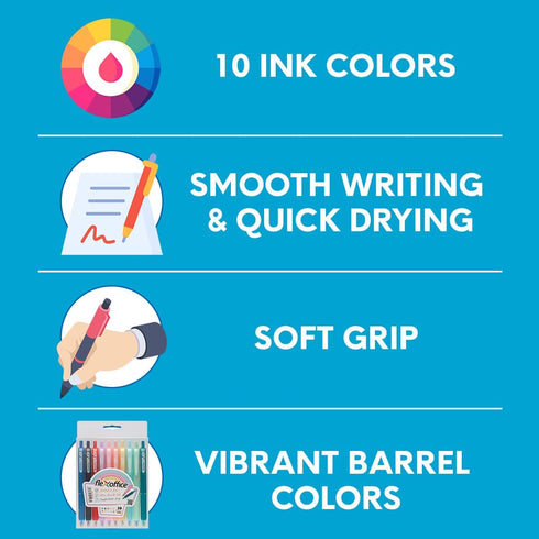 Pastel Ballpoint Pens Colored Ink Retractable - Medium Point 0.7mm Comfortable Grip - Quick Drying, Smearing and Smudging Proof - Smooth Writing...