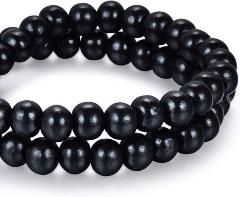 450pcs 8mm Black Wood Beads Round Ball Wooden Spacer Beads for Bead Crafts Making (2mm Hole)...