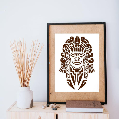 FINGERINSPIRE Mayan Face Stencil 8.3x11.7" PET Tribal Themes Painting Stencils Reusable Aztec Mexico Face Drawing Stencils Wall Hollow Out Sprayin...