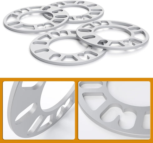 dynofit Universal 5mm Wheel Spacers for 98-120 Multiple Bolts Pattern, Pack of 4 Thin Aluminum Shims Hubcentric Spacer for 4 Lug and 5 Lug Wheels/...