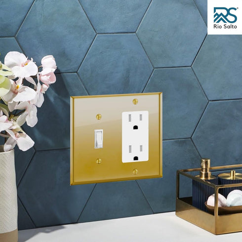 BRASS High Polished Gold Light Switch Cover MIDSIZE Wall Plate Combination Toggle Decorator Rocker 2 Gang Decora Toggle Metal Wallplate Combo Deco...
