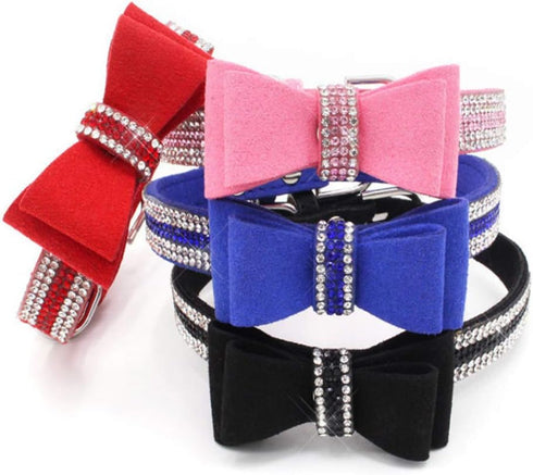 Dog Collar with Bowknot Crystal Rhinestone Adjustable Soft Puppy Cat Pet Collars Yellow Medium...