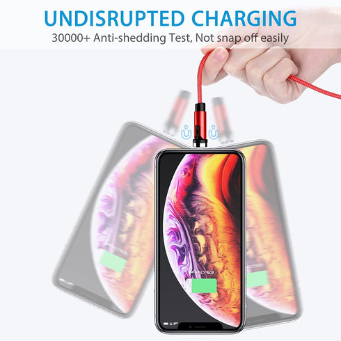 Terasako Magnetic Charging Cable 5-Pack (3/3/6/6/10FT) - 540° Rotating Magnetic Phone Charger Cable with LED Light - 90° Angle Connector, Nylon-Br...
