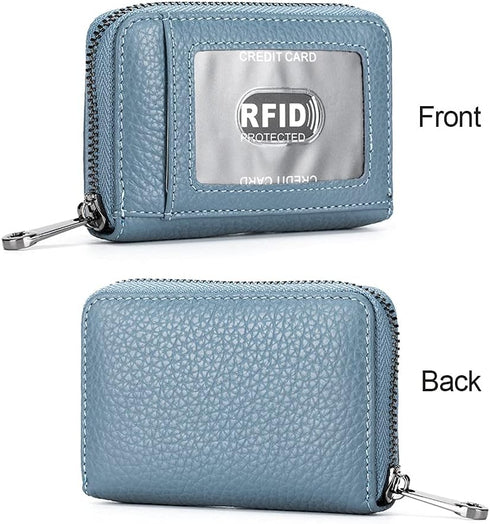EASTNIGHTS Genuine Leather Credit Card Wallet Accordion Zipper Rfid Credit Card Holder Small Coin Purse with ID Window (blue)...