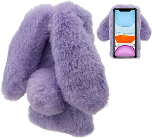 Rabbit Case for Samsung Galaxy Note 20 Ultra 6.9 Inch, Cute 3D Bunny Ears Soft Furry Hairball Fuzzy Warm Faux Fur Plush Fluffy Flexible TPU Bumper...