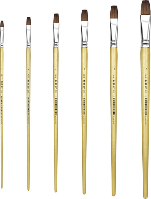 XDT#166B Bright Artist Paint Brush 6 Piece Set, Red Sable Flat Paint Brushes for Watercolor, Acrylic, Oil and Canvas Painting...