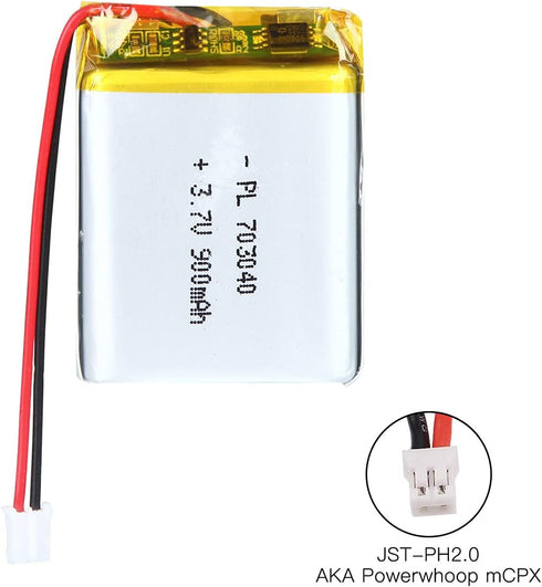 3.7V 900mAh Battery 703040 Lithium Polymer Ion Rechargeable Li-ion Li-Po Battery with 2P PH 2.0mm Pitch Connector...