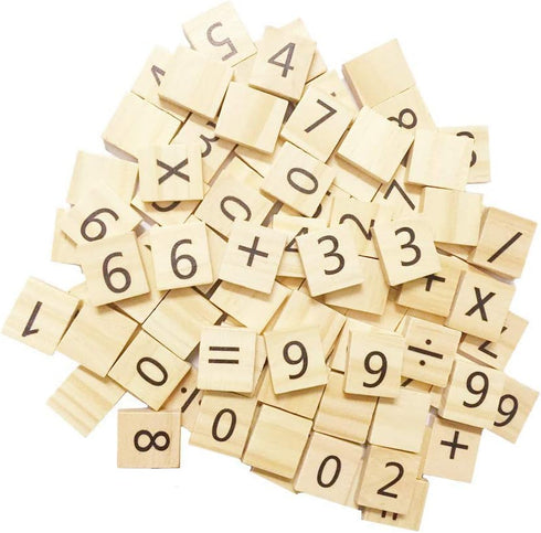 Abbaoww 100 Pcs Wooden Number Symbol Tiles for Crafts, Pendants, Spelling, Scrapbooking, Decoration...
