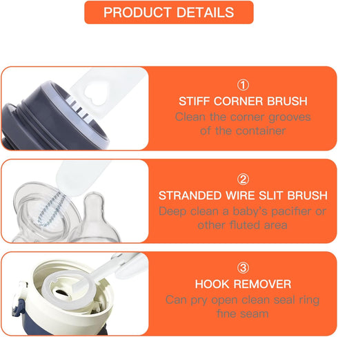 3 in 1 Cup Lid Cleaning Brush, 2024 New Crevice Cleaning Brush for Bottle Gap Tight Spaces Cup, 3 in 1 Multifunctional Cleaning Brush Portable Cup...