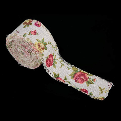Burlap Ribbon, 32.8ft Long x 2.0in Wide Rose Flower Printed Burlap Ribbon Hessian Jute Belt Strap Wedding Cloth Decoration...