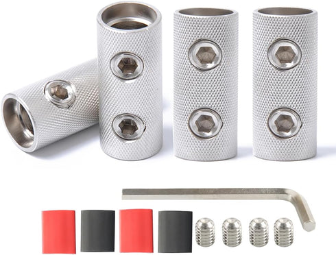 0 Guage Wire Splice Connectors 0 Ga Battery Cable Coupler Audio Wire Butt Connectors Nickel Plated Brass 4PCS with Heat Shrink Tubing...
