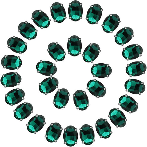Emerald Green Rhinestones Oval Sew On Rhinestone 50pcs 10x14mm Flatback Rhinestones with Silver Prongs for Crafts Clothes Dresses Shoes Jewelry Ma...