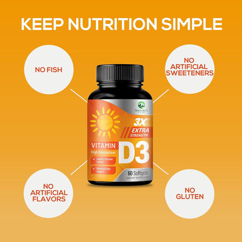 D Vitamin 5000 IU Vitamin D3 Softgels - High Potency D3 Vitamin for Bone Health, Muscle, & Immune Support - Extra Strength 125 mcg - Natures Non-G...