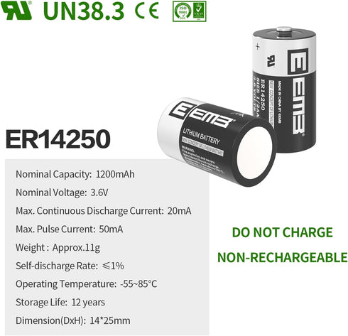 EEMB ER14250 Battery 1/2AA 3.6V Lithium Battery Li-SOCL? Non-Rechargeable XL-050F SB-AA02 LS14250 for Dog Collar Meter Sensor Movement Monitor/Hom...
