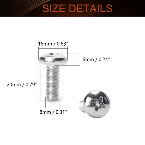MroMax M8 x 20mm Machine Screws Pan Phillips Cross Head Screw 304 Stainless Steel Fasteners Bolts Silver Gray 20Pcs...