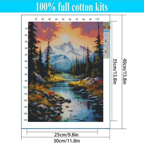 Stamped Cross Stitch Kits - Mountain Tree Landscape Embroidery Kits for Beginners Adults,11 CT Patterns Dimensions Counted Cross Stitch Kits Arts ...