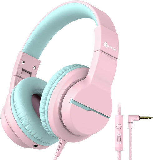 iClever HS19 Kids Headphones with Microphone for School, Volume Limiter 85/94dB, Over-Ear Girls Boys Headphones for Kids with Shareport, Foldable ...