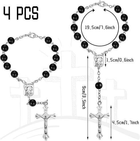 4 Pieces Auto Rosary for Rearview Mirror Pearl Glass Beads Catholic Bracelet Rosary Beads Catholic for Woman Men Car Rosary with Cross Crucifix Ro...