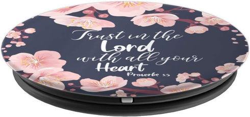 Christian Bible Verse Proverbs 3:5 Navy Blue Floral PopSockets Adhesive PopGrip...