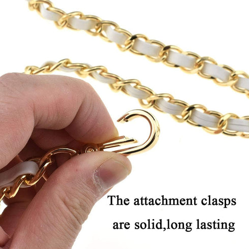 HAHIYO Metal Plus Synthetic Leather Purse Chain Strap Length 47.2 Inches Gold White for Shoulder Cross Body Sling Purse Handbag Clutch Replacement...