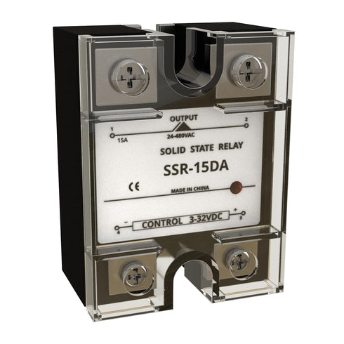 SSR-15DA Solid State Relay DC to AC, Input 3-32VDC to Output 24-480VAC 15A, for Industrial Automation Devices...