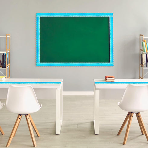 63 Pieces Ocean Waves Bulletin Board Borders Trim Self Adhesive Blue Bulletin Board Trim Decor for Summer Back to School Classroom Office Chalkboa...