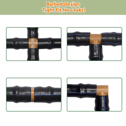 37 Pieces Drip Irrigation Fittings Kit for 1/2 Inch Tubing, Drip Irrigation Parts for Drip Sprinkler System - 12 Couplings, 9 Tees, 6 Elbows, 6 Pl...