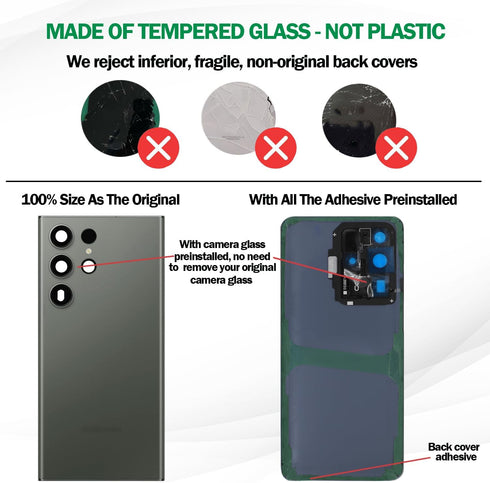 ASDAWN Galaxy S23 Ultra Replacement Back Glass Panel Case + Pre-Installed Camera Lens + All The Adhesive + Repair Tool Kit for Samsung Galaxy S23 ...