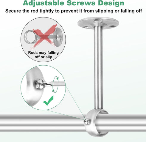 10 Inch Ceiling Curtain Rod Brackets, Heavy Duty Ceiling Curtain Rod Holder for 1 Inch Drape Poles, 2 Pack, Silver...