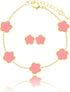 Four Leaf Clover Earring and Bracelet Set for Women Lucky Flower 14K Gold Jewelry...