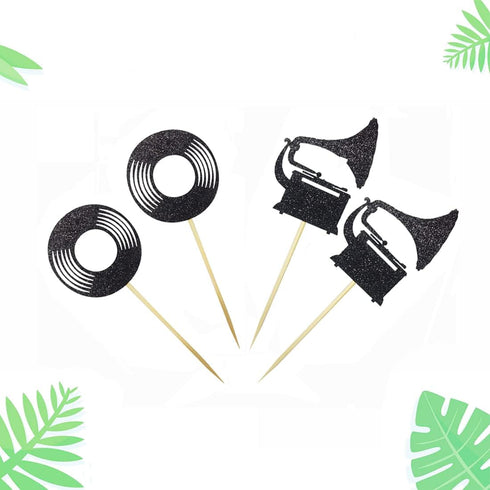 Morndew 24 PCS Vinyl Record Phonograph Cupcake Toppers for Nostalgic Dancing Ball Music Theme Party Birthday Party Wedding Party Decorations...