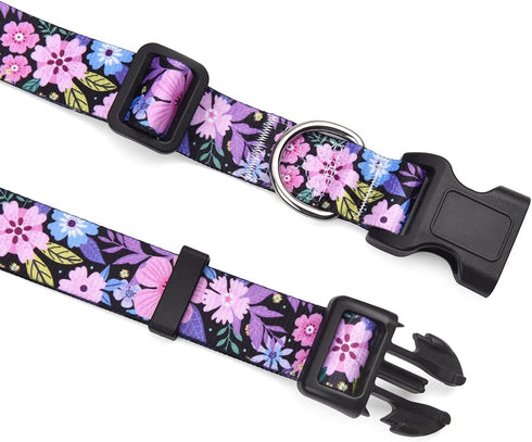 Dog Collar and Leash Set with Bohemia Floral Tribal Geometric Patterns - Soft Ethnic Style Collar Adjustable for Small Medium Large Dogs(Pink Flor...