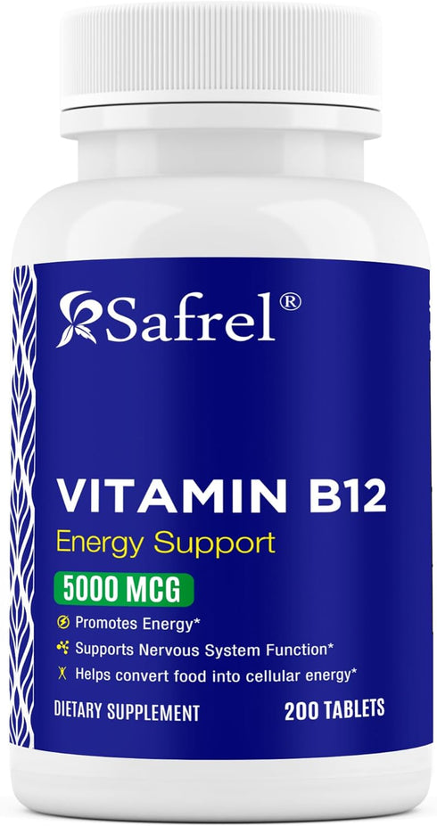Safrel Maximum Strength Vitamin B12 5000 mcg, Dietary Supplement for Energy, Metabolism and Nervous System Health Support, Vegan, Gluten Free and ...