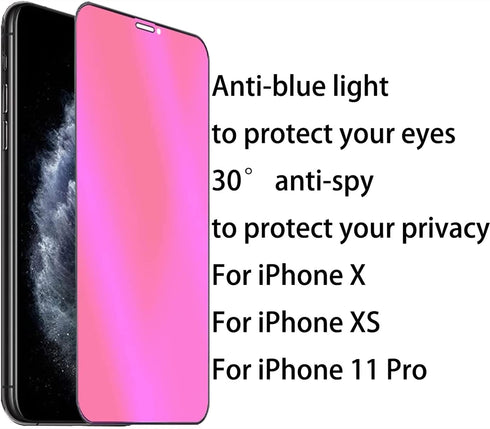2 Pack Anti-Blue Privacy Tempered Glass Suit for iPhone X/iPhone XS/iPhone 11 Pro Mirror Anti-Spy Screen Protector Anti-Peeping Film Electroplated...
