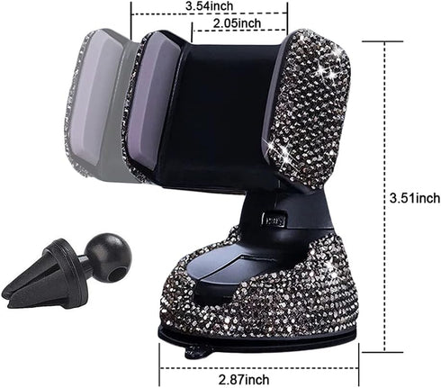SUNCARACCL Bling Car Phone Holder, 360°Adjustable Crystal Auto Phone Mount Universal Rhinestone Car Stand Phone Holder Car Accessories for Windshi...