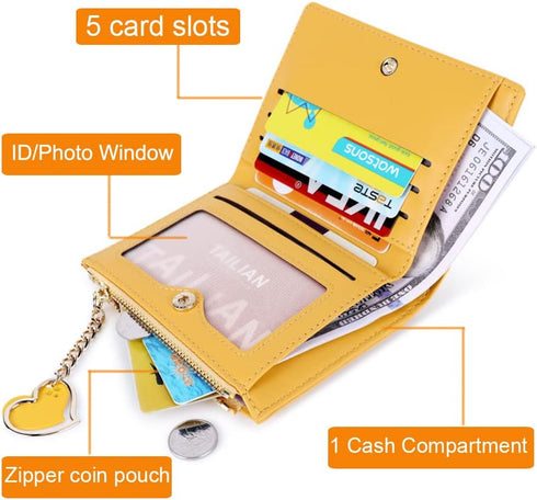 Sunwel Fashion Small Wallet with Heart Pendant Bifold Wallet Zipper Pocket Cash Card Holder Coin Purse for Women Girls (PINK)...