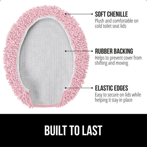 GORILLA GRIP Soft Chenille Bathroom Toilet Lid Cover, Machine Washable Seat Covers, 19.5x18.5, Stays in Place Rubber Backing, Fits Most Round, Elo...