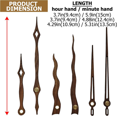 3 sets Clock Hands and Numerals, CNYMANY Walnut Wood DIY Digital Clock Numbers Wall Clock Hands Replacement Parts, Clock Movement Mechanism Kit Cl...