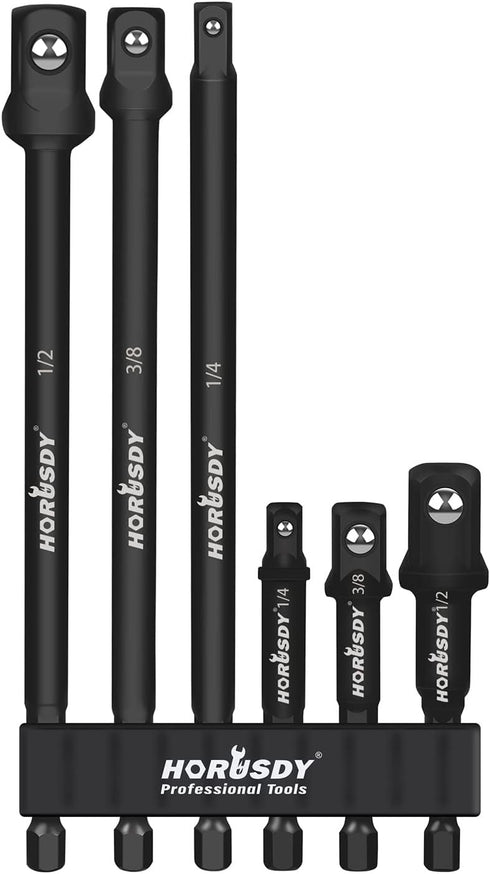 HORUSDY 6-Piece Impact Grade Power Drill Sockets Adapter Sets, 3-Inch and 6-Inch Hex Shank Impact Driver Socket Adapter, Socket to Drill Adapter 1...